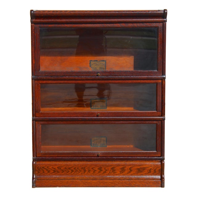 Antique Globe-Wernicke 3-Tier Tiger Oak Barrister Bookcase – Grade 299 For Sale