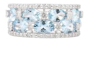 March Birthstone Aquamarine Diamonds Cocktail Wedding Band Size 7