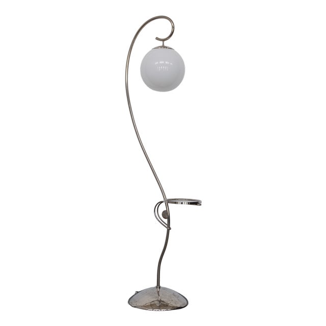 Modernist Streamline Floor Lamp in Chrome and Opal Glass, 1930s For Sale