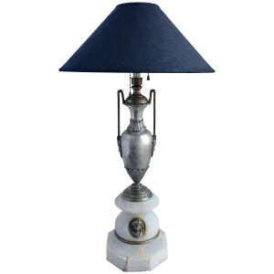 French Marble and Metal Urn Table Lamp With Figural Bust
