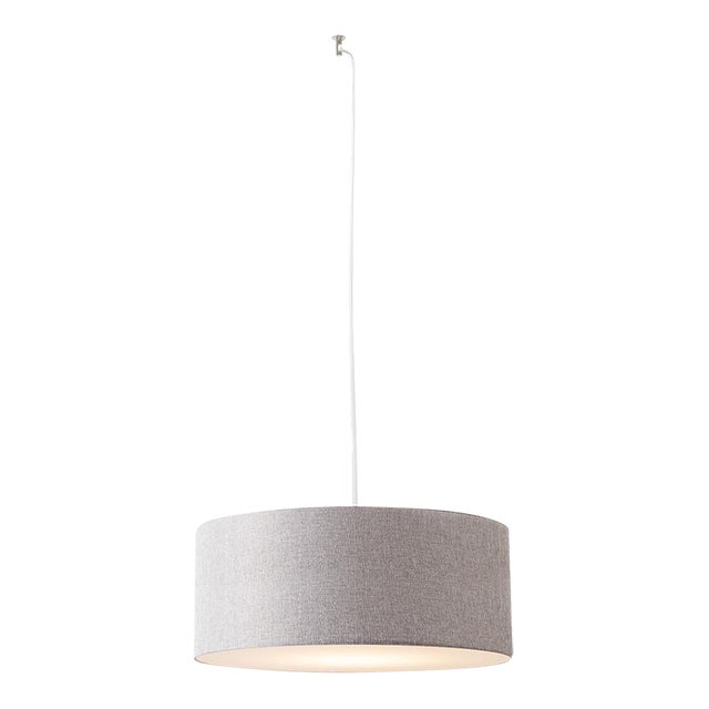 Stretch Swag Lamp, Cashmere Gray Linen Shade, Satin Nickel, for Living Room or Bedroom For Sale