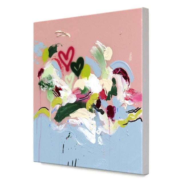 Contemporary Bubble Gum Island - Original Textural Bright Abstract Mixed Media Painting on Canvas by Amber Goldhammer For Sale - Image 3 of 9