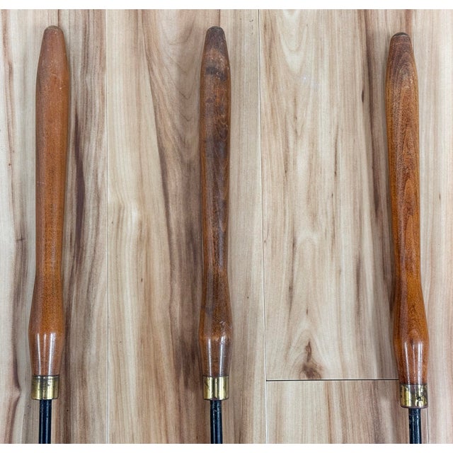 Brown Vintage MCM Teak and Iron Fireplace Tools on Stand For Sale - Image 8 of 9