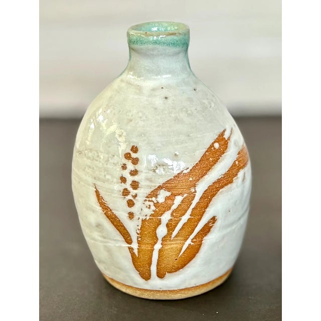 Ceramic Vintage Sake Bottle Japanese Pottery – Bizen Style For Sale - Image 7 of 8