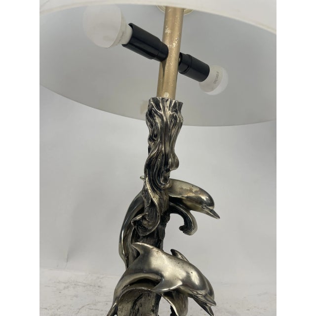 Lamp with Dolphins in Silvertone, 1980s For Sale - Image 3 of 11