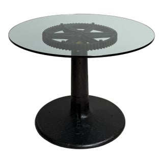 1920s Industrial Pedestal Table With Glass Top For Sale