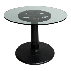 1920s Industrial Pedestal Table With Glass Top