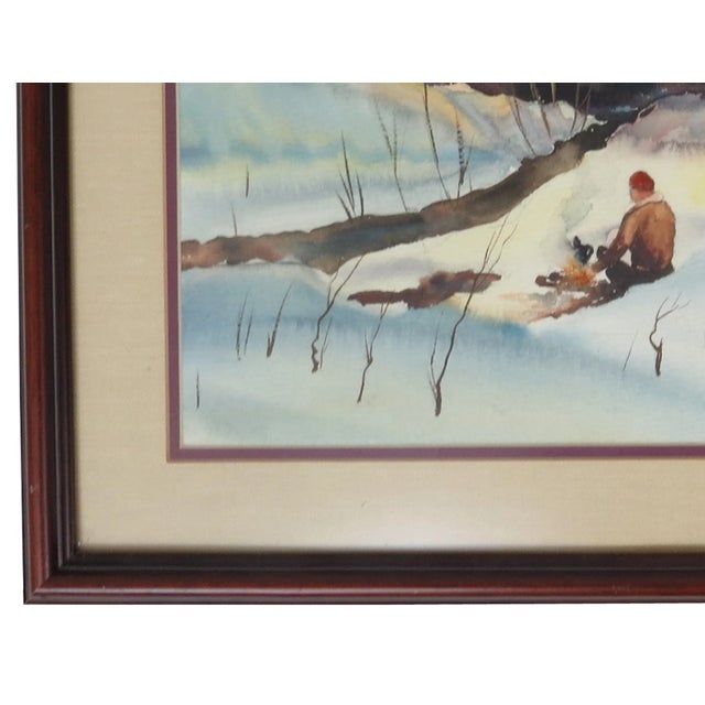 Wood Vintage Framed Watercolor Landscape Mountain Snow Scene After Roy Martell Mason For Sale - Image 7 of 10