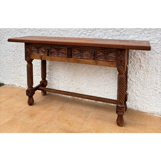 Spanish Castilian Console with Drawers and Turned Legs, 1890s For Sale - Image 4 of 15