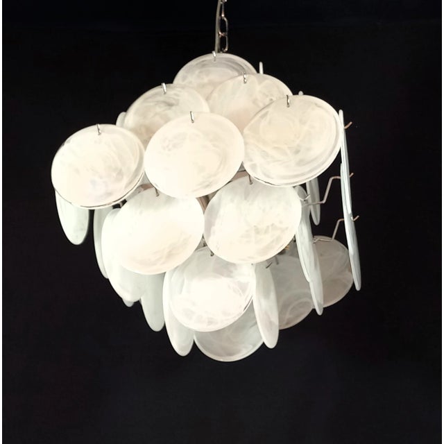 1980s Vintage Handmade Square Iridescent Alabaster Murano Glass Discs Chandelier, 1981 For Sale - Image 5 of 10