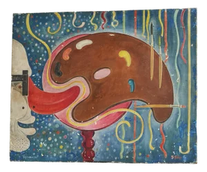 Mid Century Surrealist Folk or Fairground Art, 1960s, Painted Panel