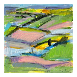 Spring Landscape, Acrylic and Charcoal on Paper, 11 X 11 Inches For Sale
