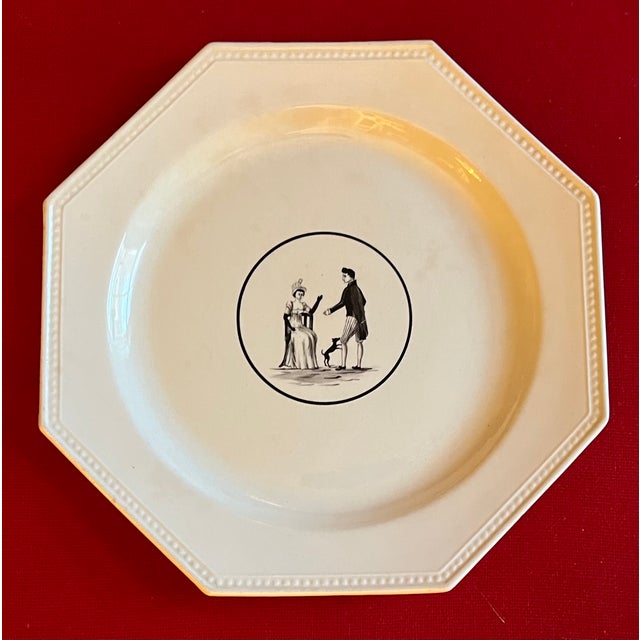 Ceramic Antique 19th Century French Montereau Creamware Octagonal Plate Decorated With Silhouettes For Sale - Image 7 of 7