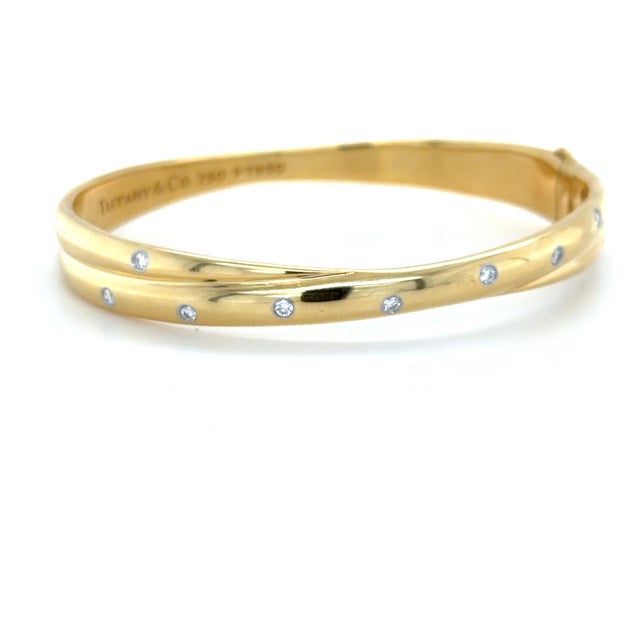 Modern Late 20th Century Tiffany & Co. Etoile Yellow Gold, Platinum and Diamond Bangle Bracelet For Sale - Image 3 of 7