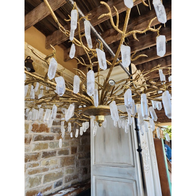 Rock Crystal and Gilt Iron Branch Chandelier For Sale - Image 12 of 15