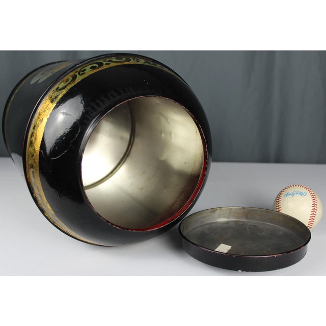 Late 20th Century Tole Painted '48' Black & Gold Tea Tin Canister Made ...