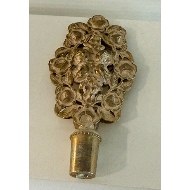 Metal Vintage French Style Ormolu Glass Perfume Bottle With Floral Filigree Stopper Hollywood Regency For Sale - Image 7 of 12