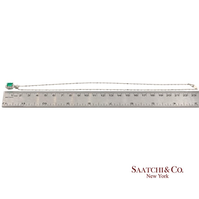 Gia Certified Platinum 900 Emerald & Diamond Pendant With Platinum 850 Chain For Sale - Image 12 of 13