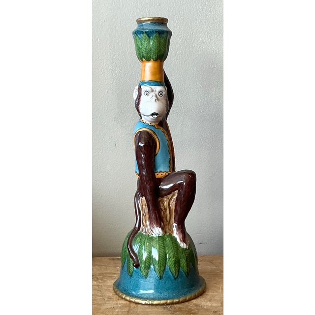 Vintage Boho Glazed Ceramic Monkey Candlestick For Sale In West Palm - Image 6 of 9