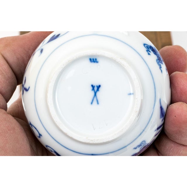 Meissen Porcelain Trio - 1979 Snow Queen Plate, Blue Onion Cream Cup, and White Blossom Relief Bowl For Sale - Image 9 of 10