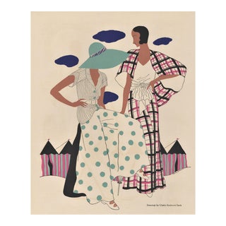 1931 Art Deco Summer Beach Fashion Print, Matted For Sale