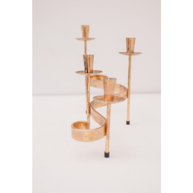 Goldenrod Mid-Century Modern Metal Candlesticks by Gunnar Ander for Ystad-Metall, Sweden, 1960s For Sale - Image 8 of 14