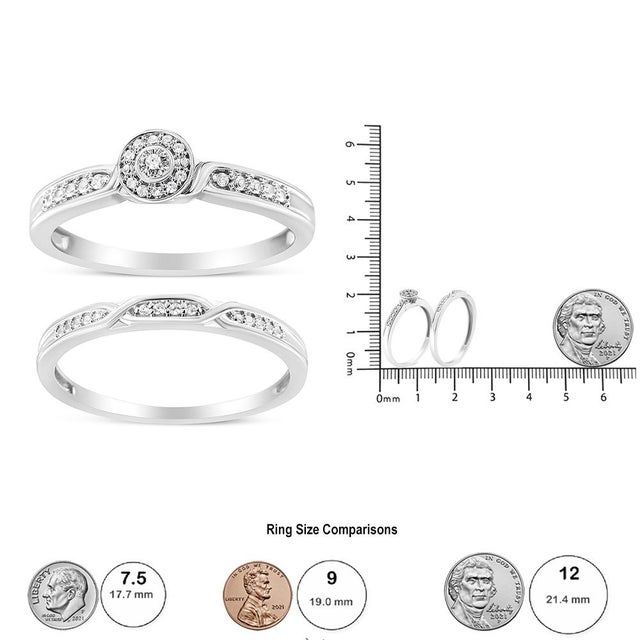 .925 Sterling Silver Diamond Accent Frame Twist Shank Bridal Set Ring and Band (I-J Color, I3 Clarity) - Size 9 For Sale In New York - Image 6 of 6