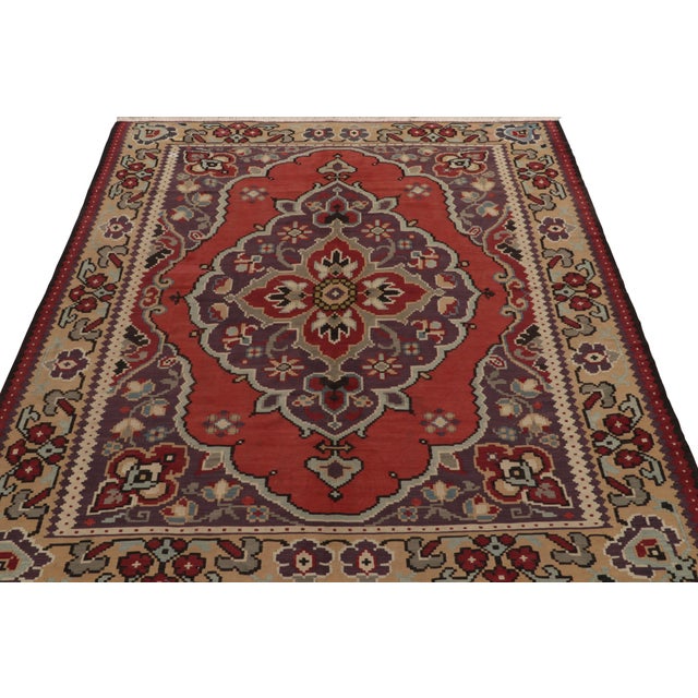 Traditional Vintage Bessarabian Kilim Rug in Red and Purple Medallion Pattern For Sale - Image 3 of 7