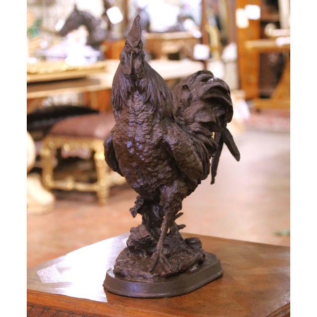 Early 20th Century French Cast-Iron Rooster Sculpture on Oval Base For Sale - Image 4 of 11
