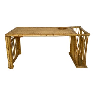 Mid 20th Century Boho Rattan Bamboo Wicker Breakfast in Bed Tray Magazine Book Holder For Sale