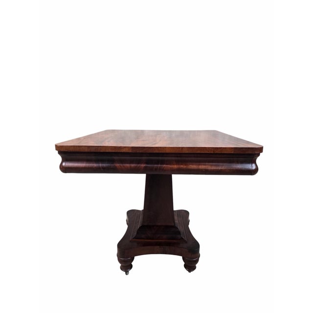 Antique American Empire Revival Figured Walnut Pedestal Game Table For Sale - Image 9 of 9