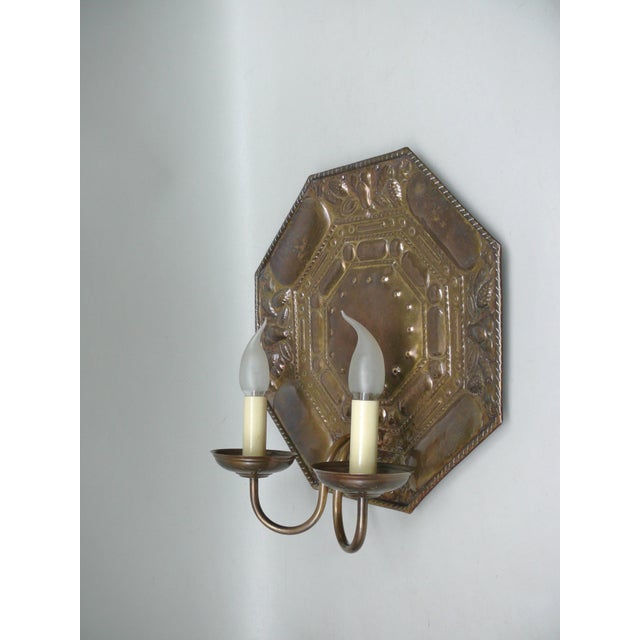 Vintage Art Nouveau Wall Lamp in Patinated Brass, 1890s For Sale - Image 3 of 17
