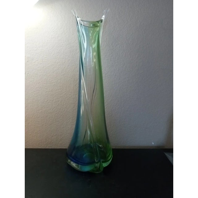 GORGEOUS Signed Adam Jablonski Sommerso Swung Art Glass 19" Vase From Poland This stunning 19" vase is a true masterpiece...