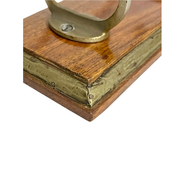 Brown Pair of Vintage French Mid Century Wood and Metal Double Wall Hooks on Wood Plaques For Sale - Image 8 of 18