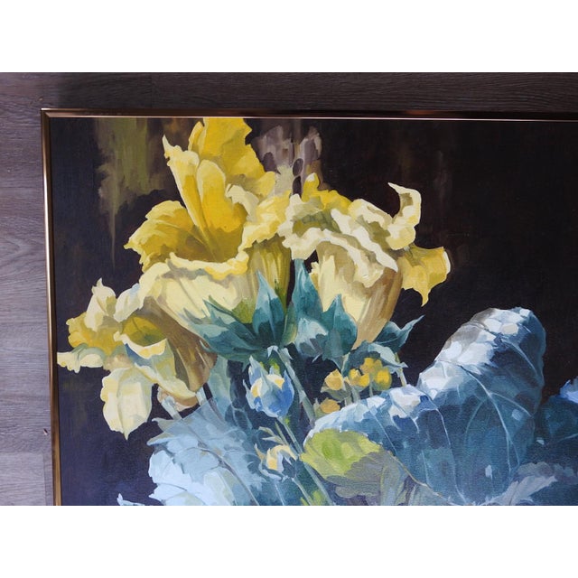 Contemporary Late 20th Century Yellow Floral Botanical Painting For Sale - Image 3 of 7