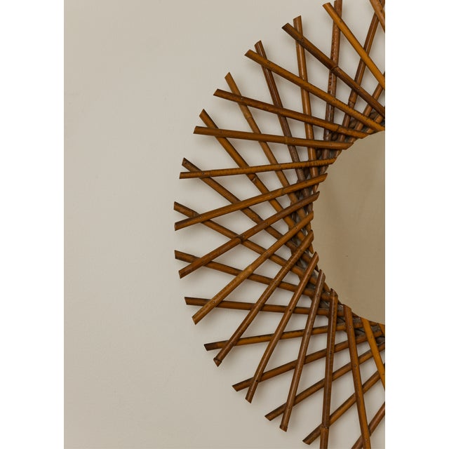 Mid-Century Modern Italian Rattan Sunburst Mirror, Mid 20th Century For Sale - Image 3 of 4
