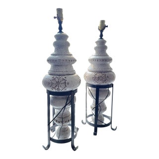 Pair of 1960s Ceramic Lamps on Stands in the Style of Bitossi For Sale