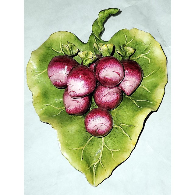 More majolica type fun with this decorative radish ensconced leaf by Katherine Huston, c.1993. Add some natural decor...