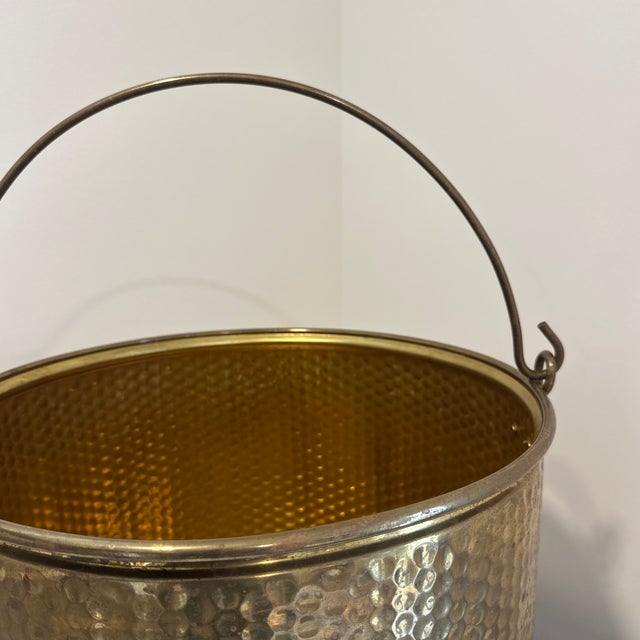 Mid 20th Century Mid 20th Century Decorative Crafts Inc Large Hammered Brass Pot Kettle With Brass Swing Handle For Sale - Image 5 of 9