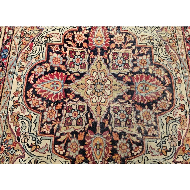 19th Century Persian Kerman Lavar Area Rug, Handwoven Floral Pattern, Ivory & Red, 5’ X 8’ For Sale - Image 11 of 12