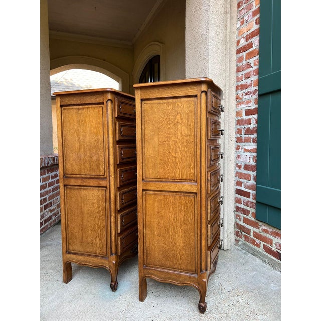 Pair Vintage French Chests 7 Drawer Semainier Louis XV Style Carved Oak For Sale - Image 16 of 18