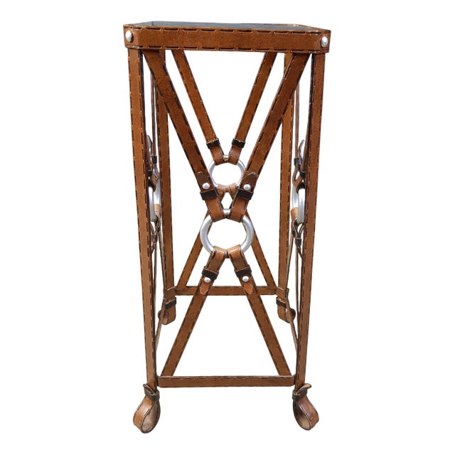 Iron and Faux Leather Side Table in the style of Jacques Adnet, 1970s For Sale