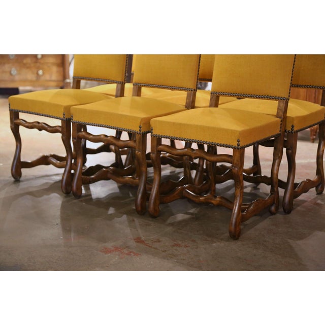 French Mid-Century French Louis XIII Carved "Sheep Bone" Dining Chairs- Set of 6 For Sale - Image 3 of 11