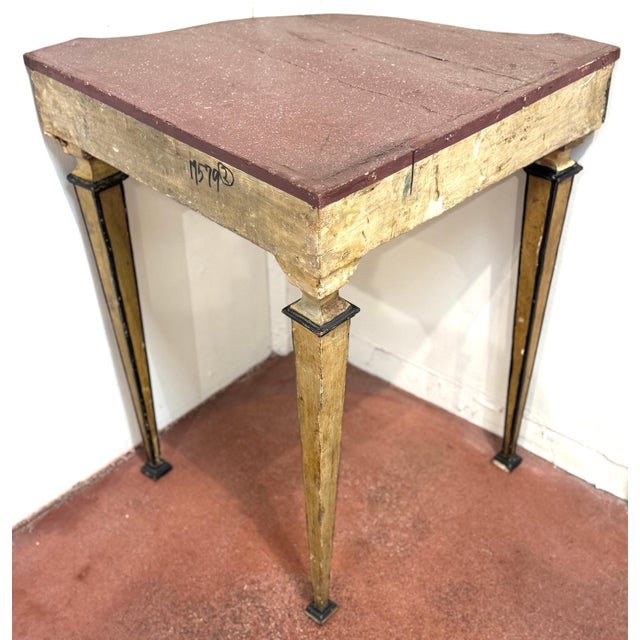 Red Pair 18th-Century Neapolitan Painted Corner Console Tables, Faux Porphyry Tops For Sale - Image 8 of 18