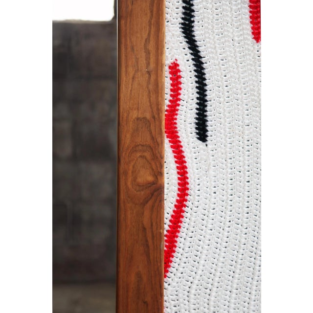 Very incredible handmade wall tapestry, mounted on Oak side bars. Stunning piece! Measures Approx: 5 feet x 6 feet x 3...