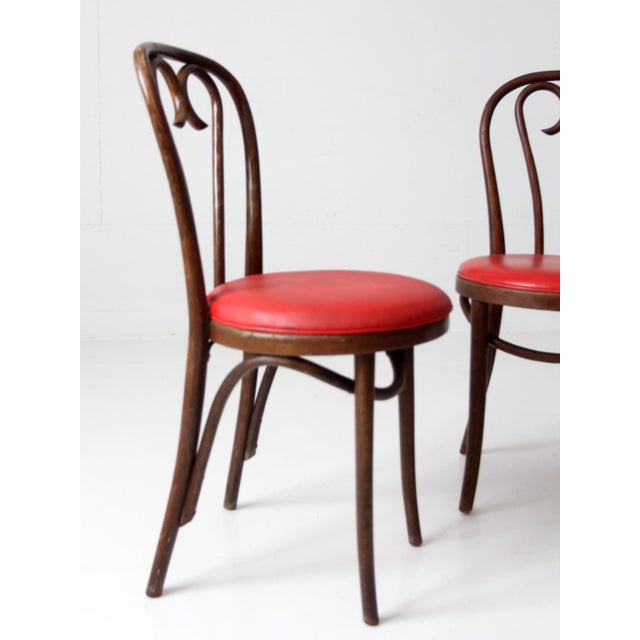 Vintage Mid-Century ZPM Radomsko Bentwood Dining Chairs Set of 4 With Red Seats For Sale - Image 18 of 18