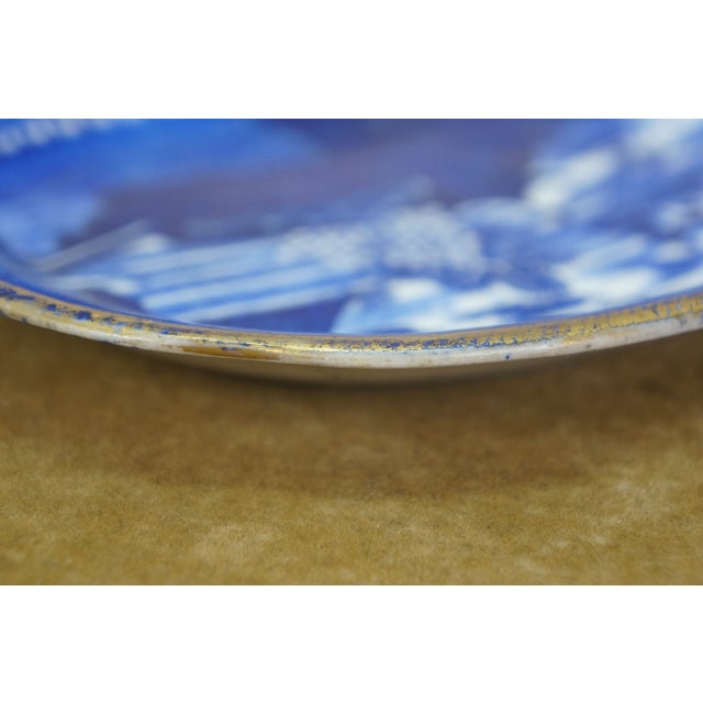 Antique Chinese Export Canton Blue Willow Gilt Plate Platter Tray 8" For Sale - Image 9 of 10