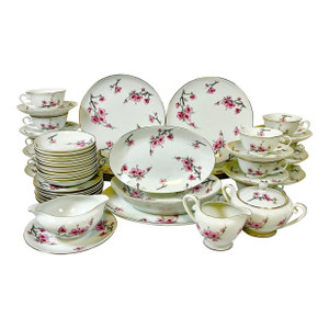 1940s Vintage Hollywood Regency Japanese Minimalist Cherry Blossom Dinnerware - Set of 56