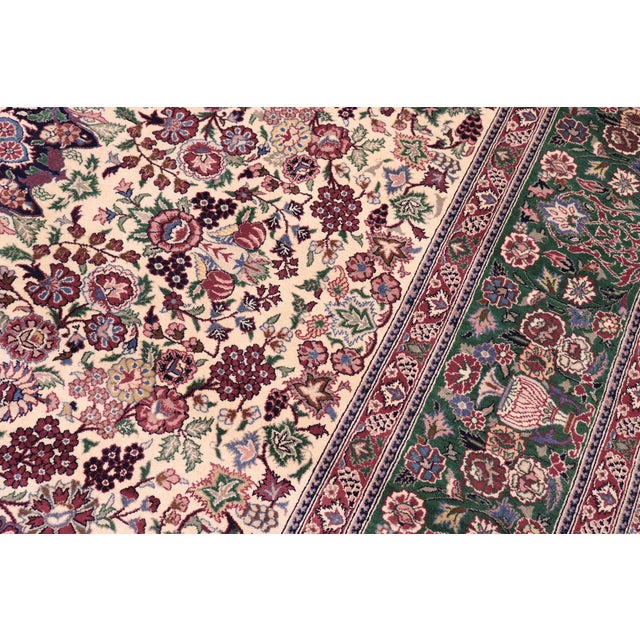 1990s Elegant Traditional Pak-Persian Ivory/Green Wool Rug - 9'1'' X 12'0'' For Sale - Image 5 of 9