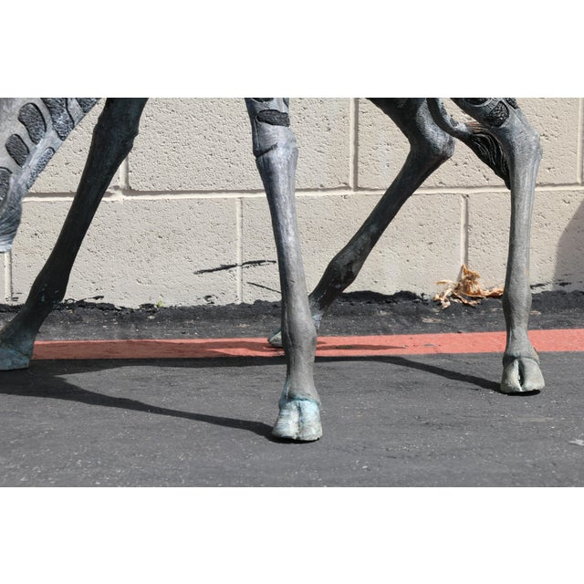 Vintage Pair of Large Bronze Giraffe Garden Sculptures – Outdoor Yard Art With Natural Patina For Sale - Image 4 of 18